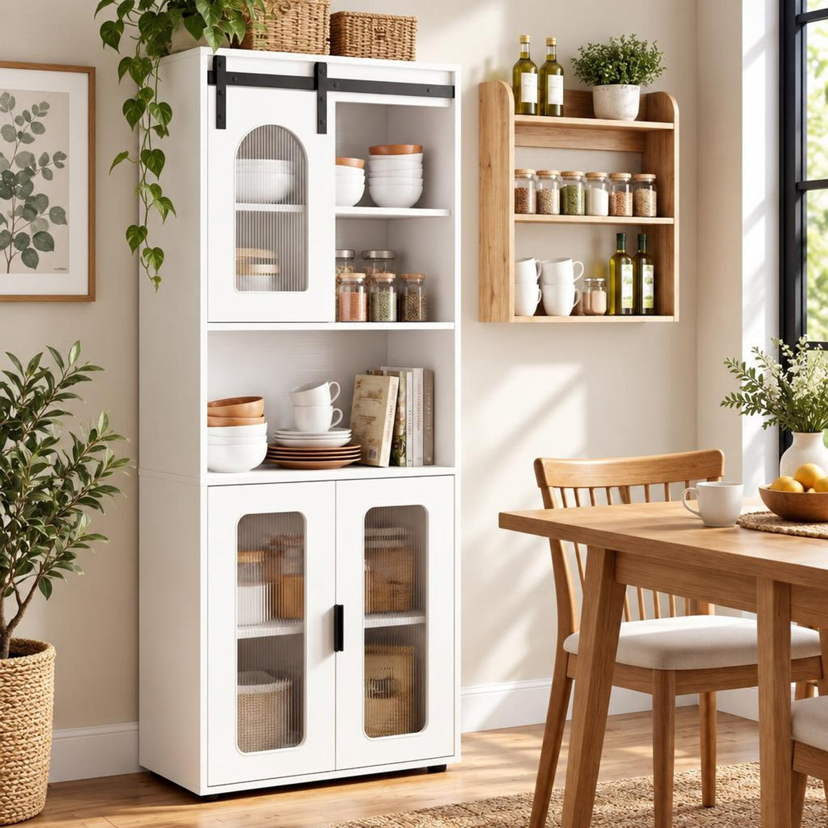 Airfind Farmhouse Bathroom Floor Cabinet featuring Sliding Barn Door, 44 lbs Capacity, Engineered Wood Frame, 23.5 Inch x 12 Inch x 59 Inch Footprint, White