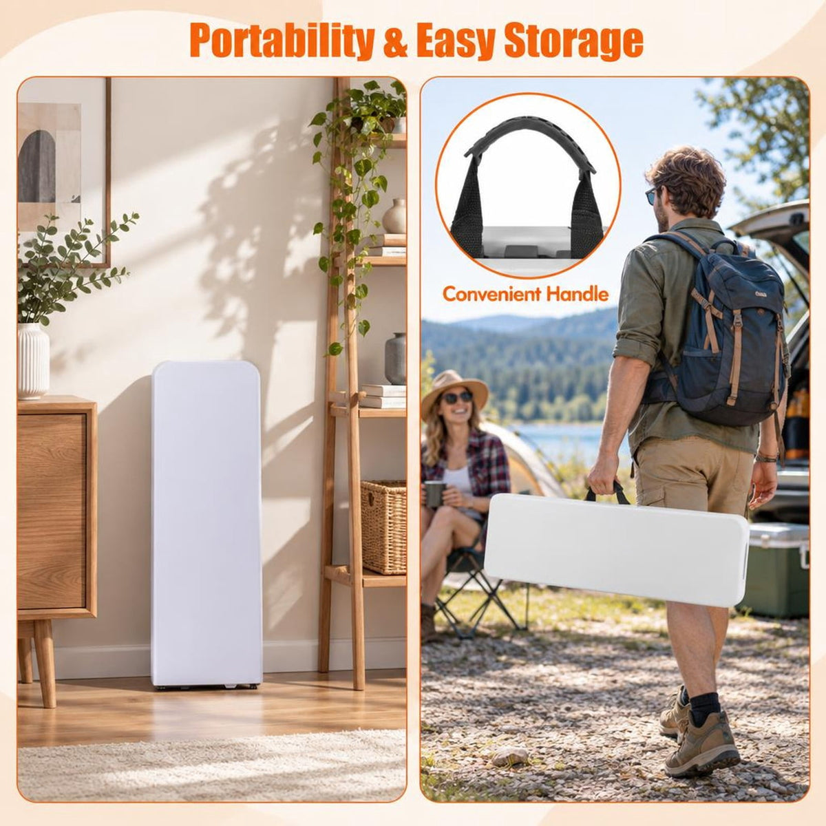 AIRFIND Folding Bench, 6 ft Portable HDPE Picnic Seat with Carrying Handle, Locking Metal Legs and Non-Slip Feet, 660 lb Capacity, White