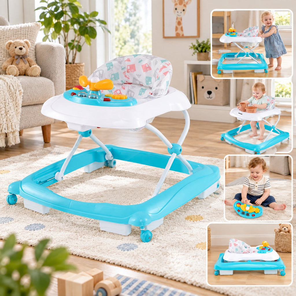 Airfind Foldable Baby Walker with 3 Adjustable Heights and Padded Seat, 26.5 lbs Capacity, PP Frame, for 7-14 months, Green