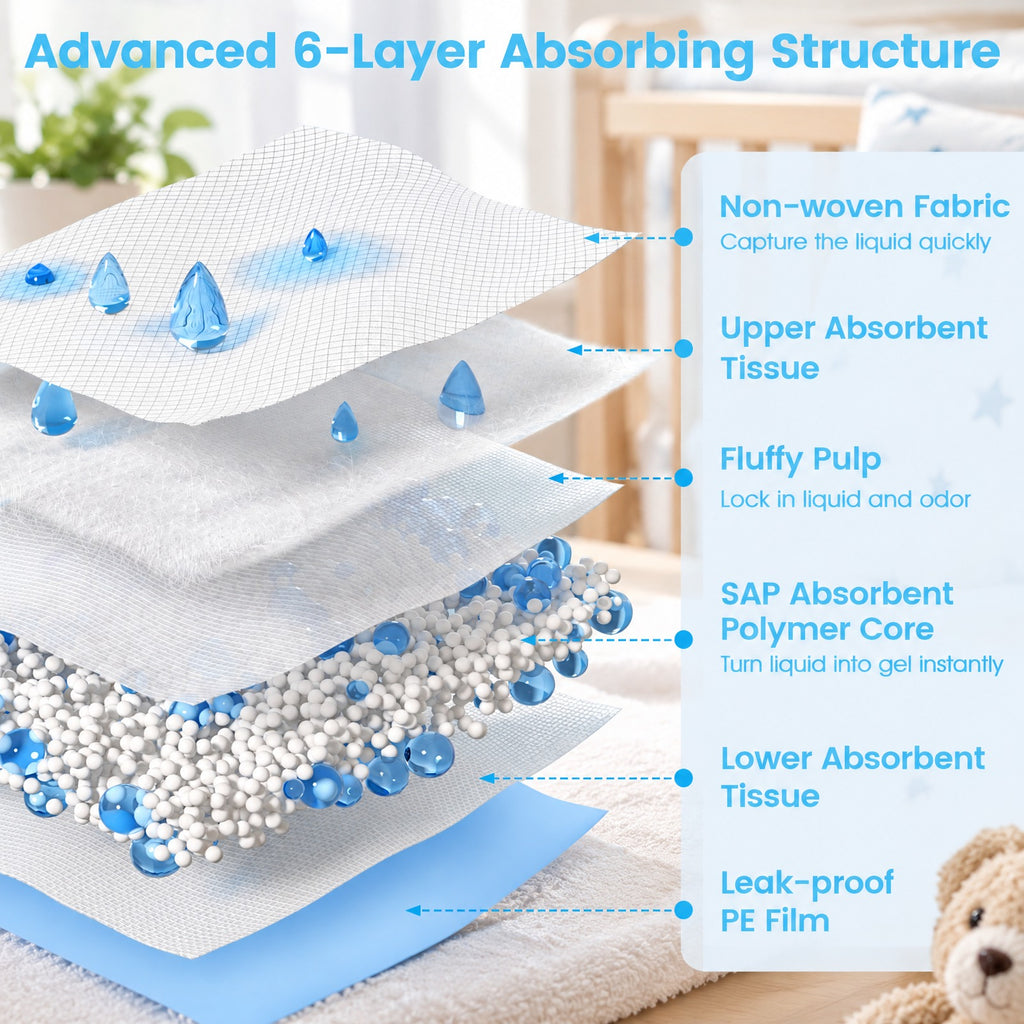 Airfind 150 Pieces 24 x 36 Inch Pet Wee Pee Piddle Pad, Non-woven Fabric Fluffy Pulp PE Film Absorbent Tissue S Pee Frame, Blue+White