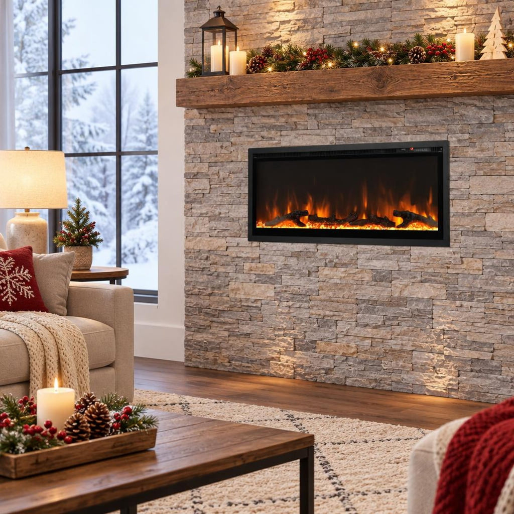 Airfind Electric Fireplace In-wall Recessed with Remote Control and Adjustable Color and Brightness-42 Inches for Everyday Use, Black