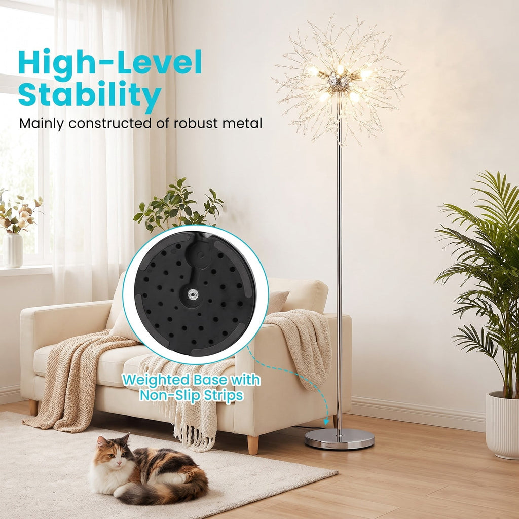 Airfind 63-Inch Crystal Floor Lamp with Acrylic Crystals, Metal Acrylic Stainless Steel Frame, 11in x 63in Cord Length 6.9 ft Footprint, Gold