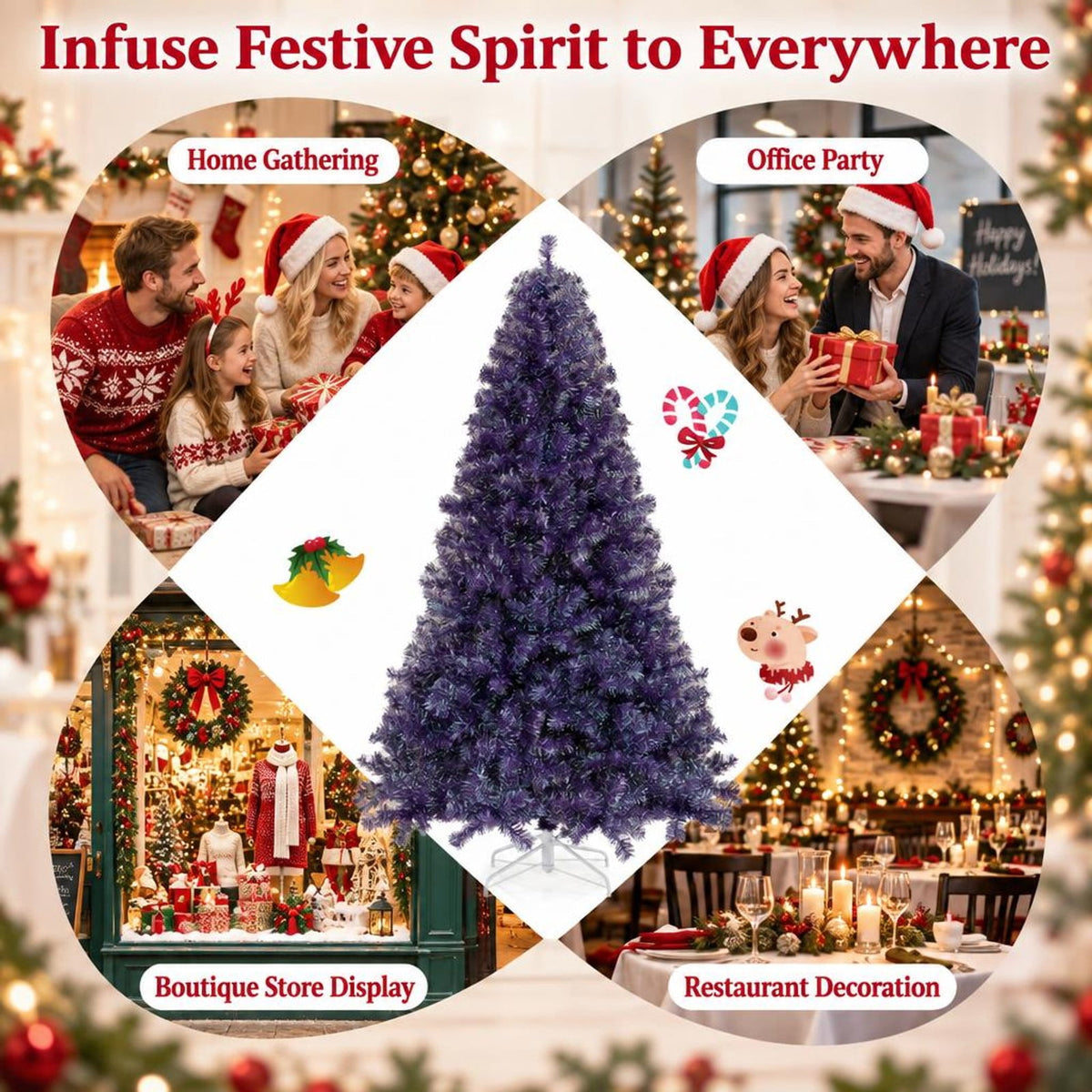 Airfind 7.5 FT Pre-Lit Purple Tinsel Christmas Tree with Warm White LED Lights, PVC and PET Artificial Fir Tree with Metal Stand, Purple