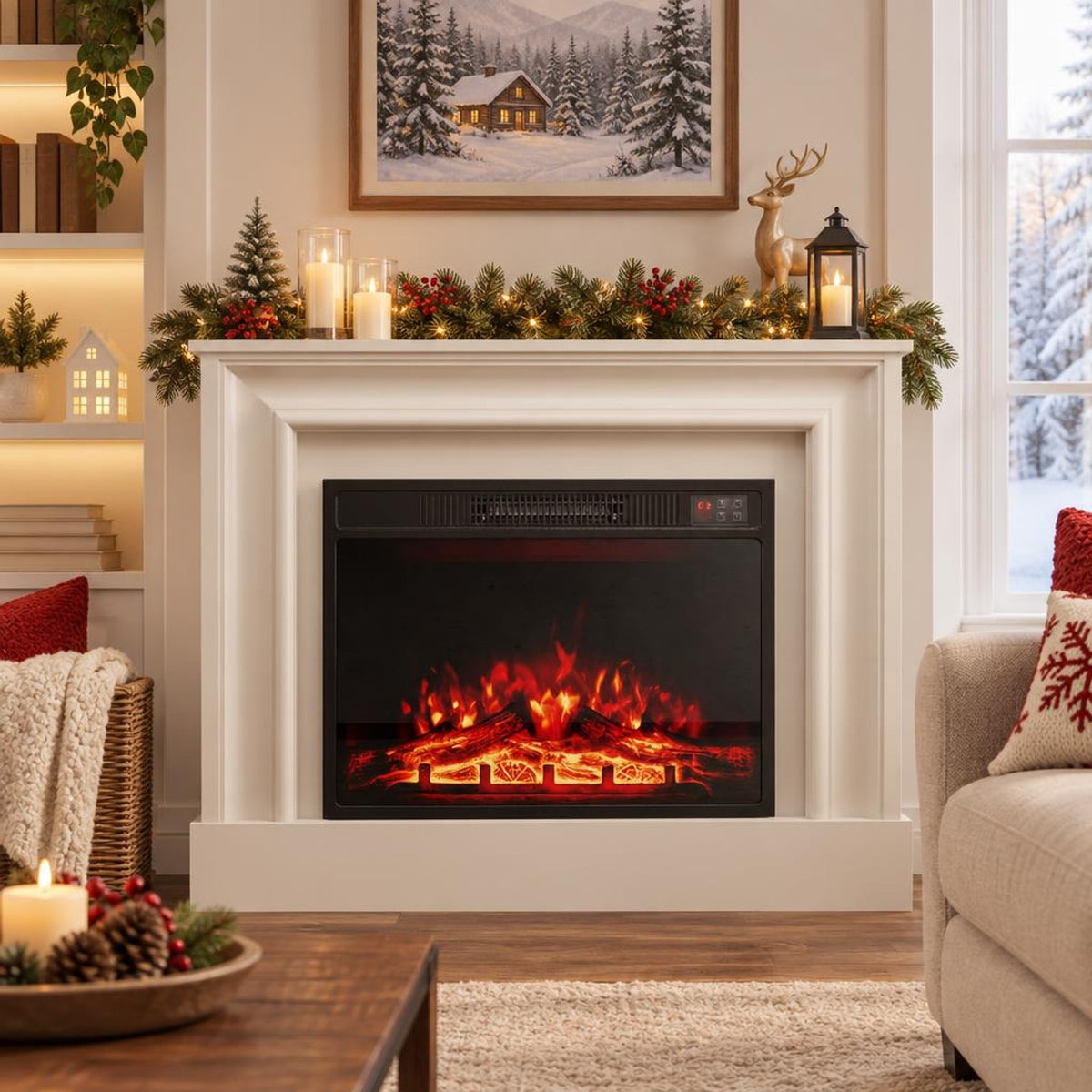Airfind 23 Inch Electric Fireplace Insert Fireplace Heater with Adjustable Flame Color, Metal Tempered Glass Frame, Black