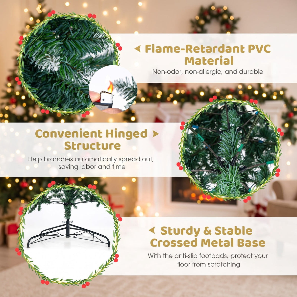Airfind 9 FT Pre-Lit Artificial Christmas Tree with 1298 Snowy Branch Tips, PVC Metal Tree Height 270 cm Tree Width 88 cm Frame, Blue+Green
