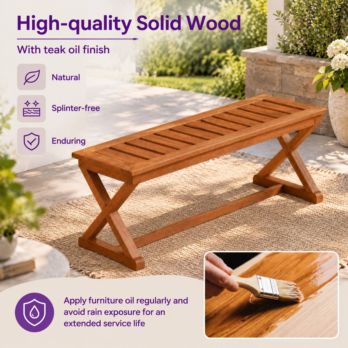 Airfind 2-Person 44 Solid Wood Outdoor Bench with Slatted Seat for Patio Park Balcony-2 Piece, 44 x 16.5 x 17Weight Footprint, Wood