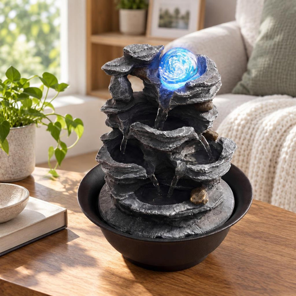 Airfind Tabletop Water Fountain with Rolling Crystal Ball and Color-Changing LED Light-B, PP Resin Fiberglass Style A Frame, 8.5 x 10.5 Footprint