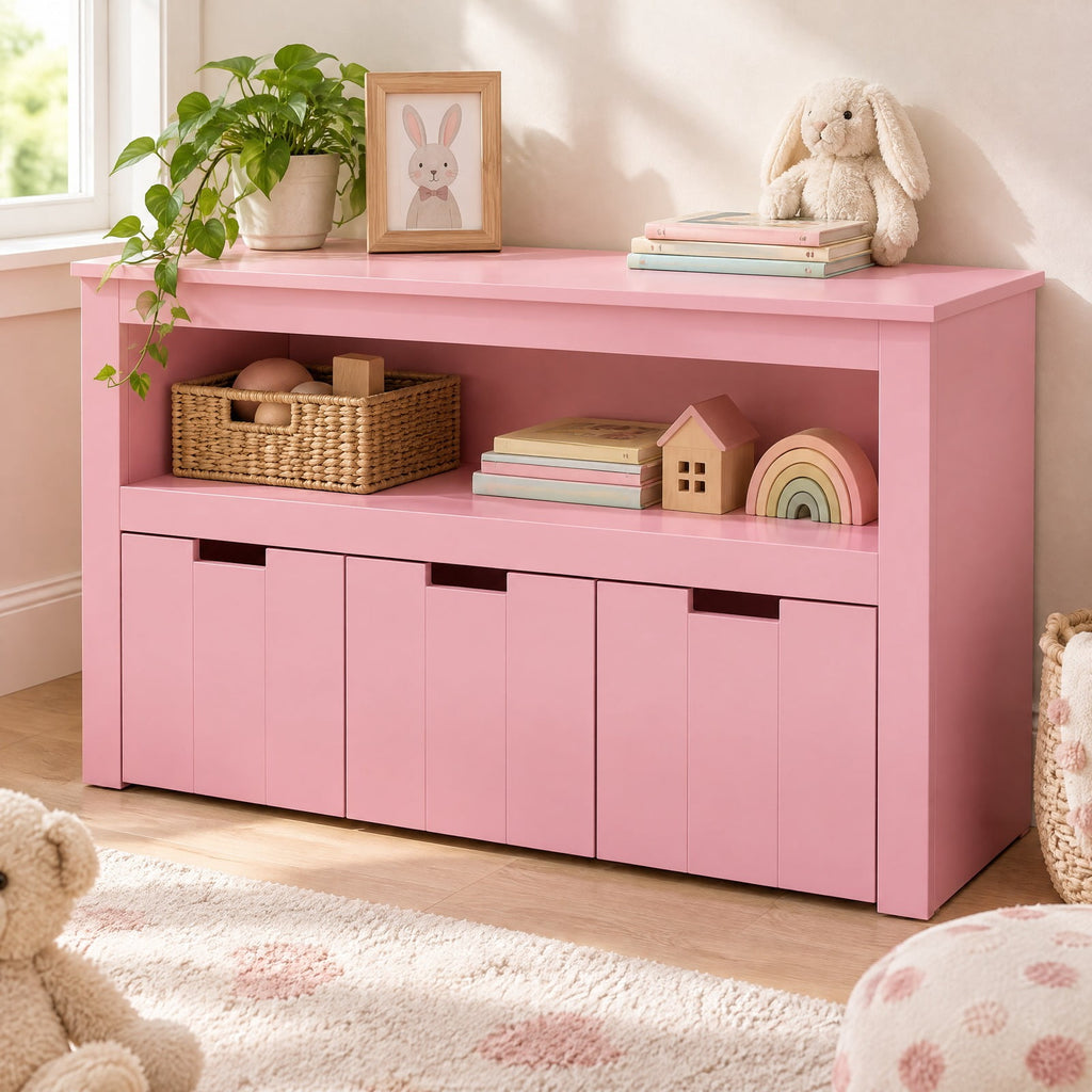 Airfind Kid Toy Storage Cabinet Drawer Chest with Wheels and Large Storage Cube Shelf, 110 lbs Capacity, MDF Frame, Pink