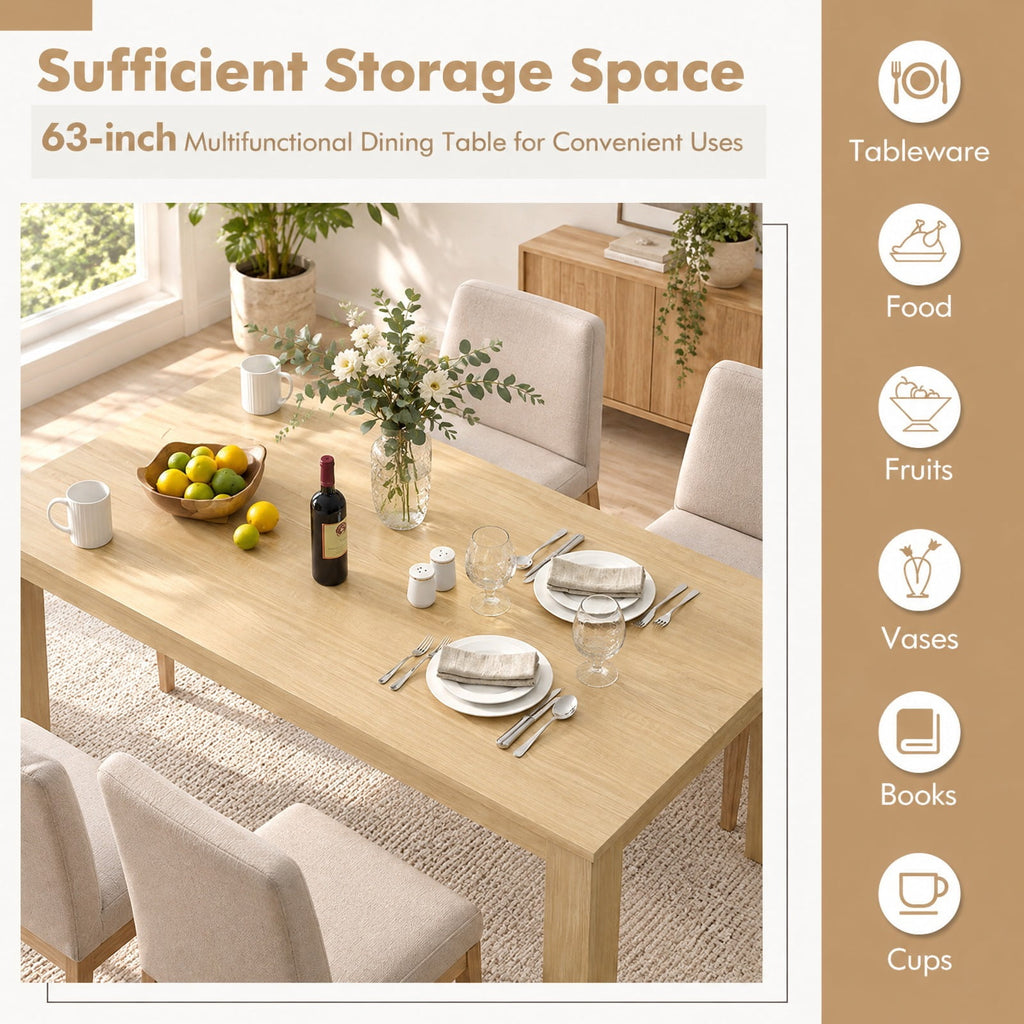 Airfind 63 Inch Rectangular Modern Dining Kitchen Table, 200 lbs Capacity, Engineered wood Frame, 63 x 31.5 x 30 Footprint, Natural