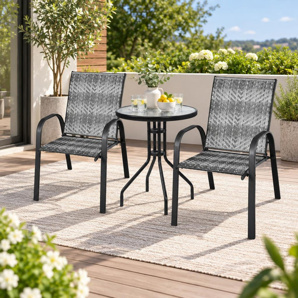 Airfind Set of 6 Outdoor PE Wicker Stackable Chairs with Sturdy Steel Frame, PE rattan steel Frame, Gray