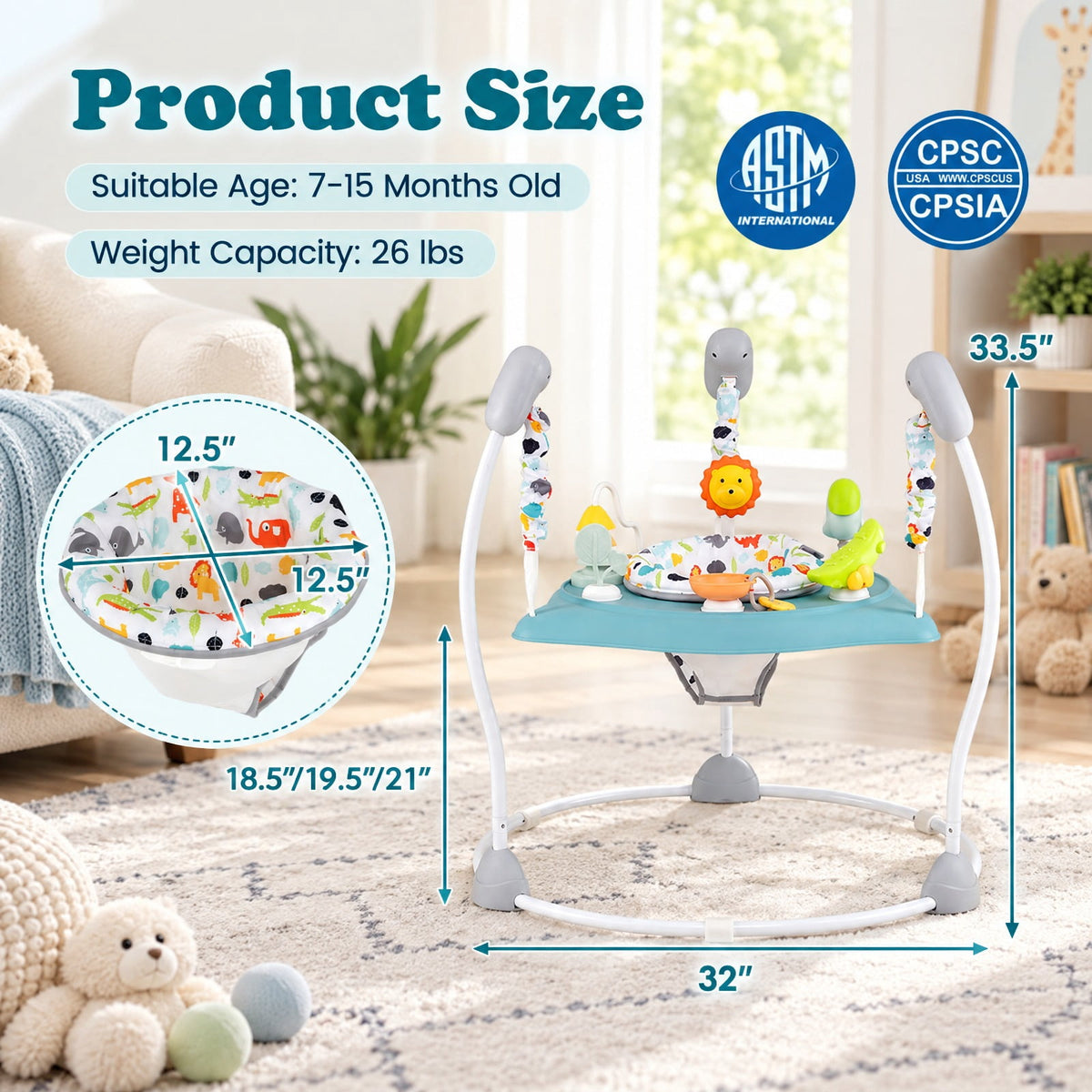 Airfind Child Jump and Play Activity Center with Rotatable Seat and Interactive Toys, 26.5 Lbs Capacity, Pp, for 7-15 Months Old, Blue