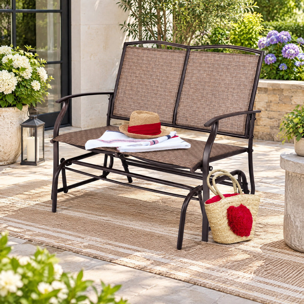 Airfind Outdoor Iron Patio Rocking Chair for Backyard and Lawn, 396 lbs Capacity, Steel and textilene Frame, 41.3 x 28.1 x 36.6 Footprint, Black