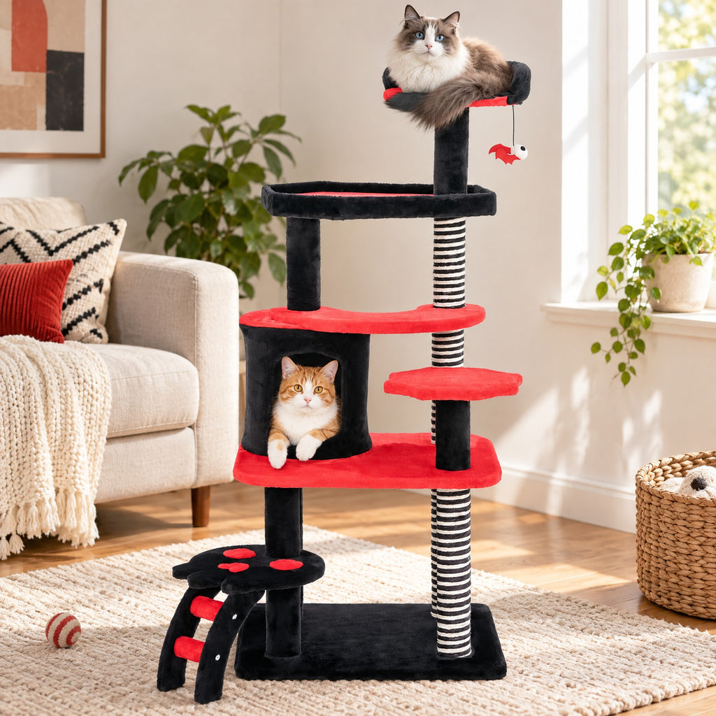Airfind Gothic Cat Tree with Cat Bed Cat Condo and Sisal Scratching Post, 22 Lbs Capacity, Engineering Board Plush Fabric Sisal, Black