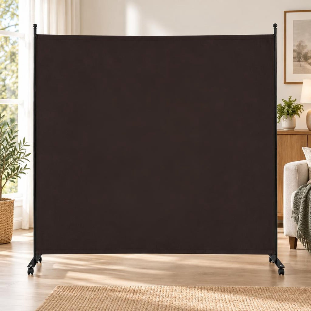 Airfind 6 Feet Single Panel Rolling Room Divider with Smooth Wheels, Metal polyester Frame, 73 x 12 x 73 Footprint, Brown