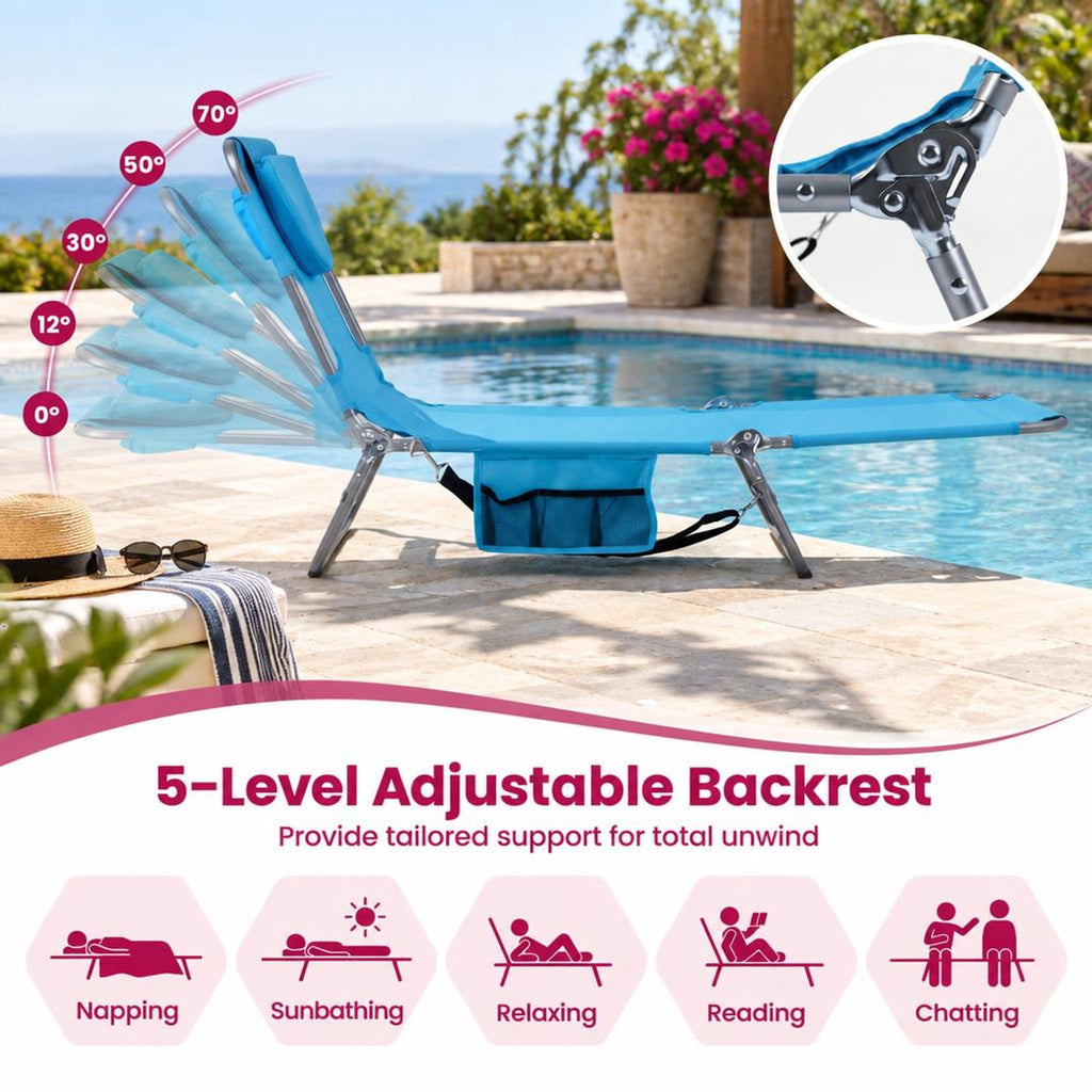 Airfind Folding Beach Lounge Chair with Adjustable Backrest for Lawn, 330 lbs Capacity, Metal Oxford Fabric Polyester Sponge Frame