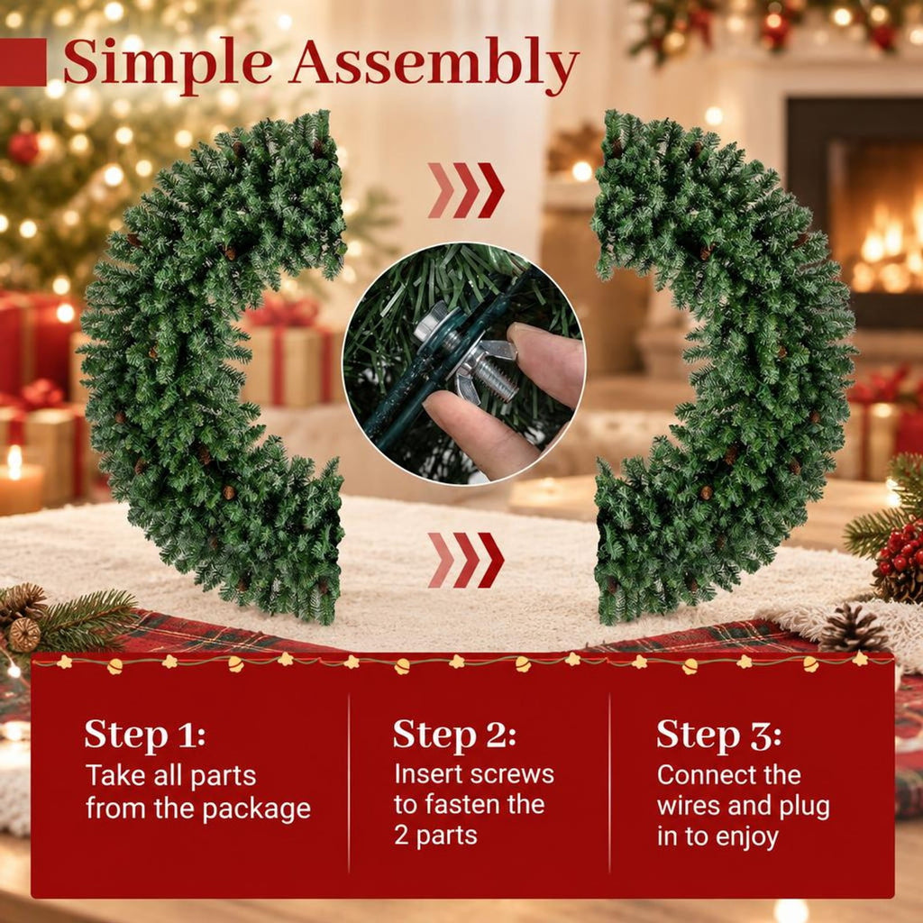 Airfind 60 Inch Pre-Lit Artificial Christmas Wreath 200 LED Warm White Lights-1 Piece, PVC Metal Frame, 60 x 60 Footprint, White