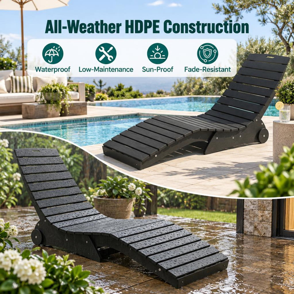 AIRFIND In-Pool Lounge Chair with Rear Wheels, HDPE Weighted Chaise for 5.5 to 8.5 in Water Depth, 450 lb Capacity, 64 in Long, Dark Gray