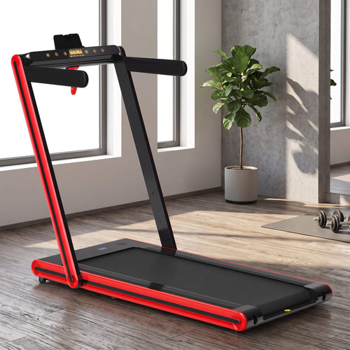 Airfind 2 in 1 Folding Treadmill with 2.25 HP Motor and Dual LED Display for Home Office Under Desk Walking and Jogging, Red