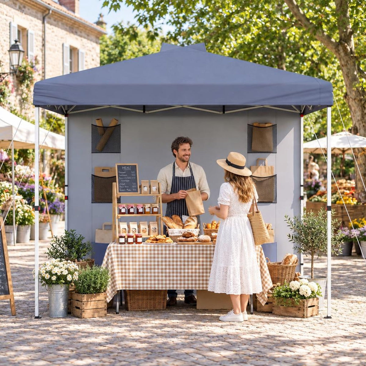 Airfind 10 x 10 FT Pop up Canopy Tent with Sidewall 6 Pockets Instant Setup Commercial Gazebo, 150D Oxford Fabric Metal Frame, Gray