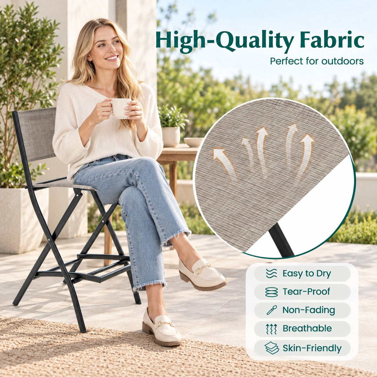 Airfind Outdoor Folding Bar Height Stool Set of 4 with Metal Frame and Footrest, 330 lbsNet Weight 11 lbsBox Qty1(May vary by batch) Capacity