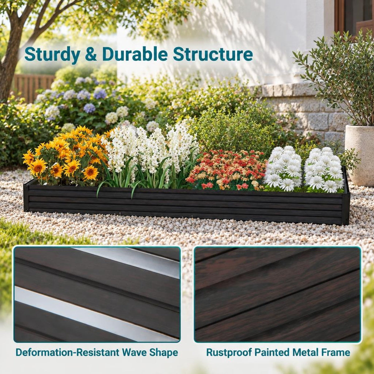 Airfind Large Outdoor Metal Planter Box for Vegetable Fruit Herb Flower, Metal Frame, 8 x 4 x 1 ft (L x W x H) Volume: 32 cu.ft Footprint, Coffee