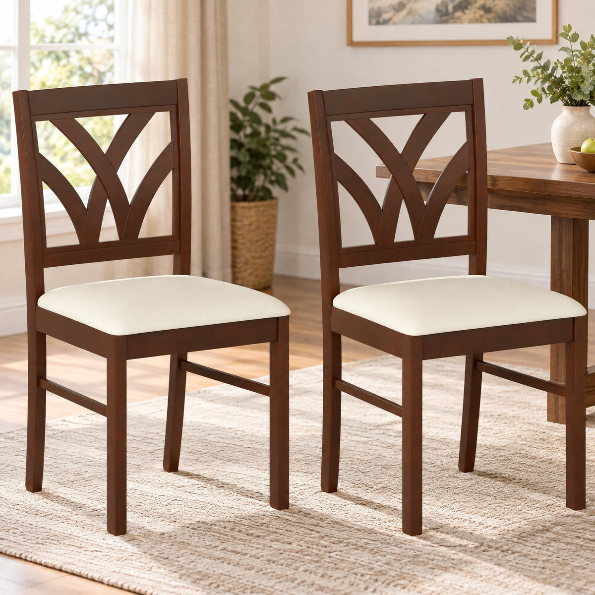 Airfind Wooden Dining Chairs Set of 2 Upholstered Kitchen Chairs with Solid Rubber Wood Frame, 330 lbs Capacity, 18.5 x 17 x 35 Footprint, Beige