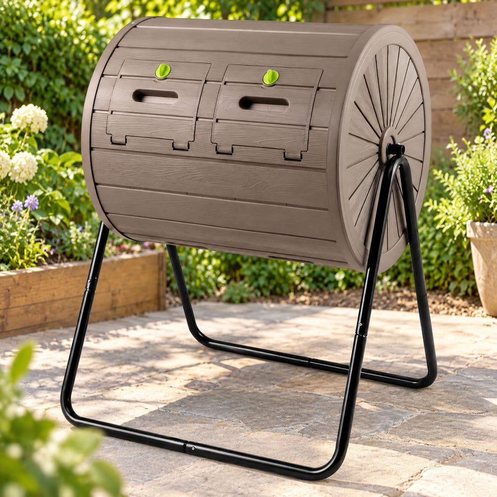 Airfind Compost Tumbler 37.5 Gallon Large Outdoor Compost Bin, PP Metal Frame, 28 x 25 x 36 Barrel Bin Footprint, Coffee