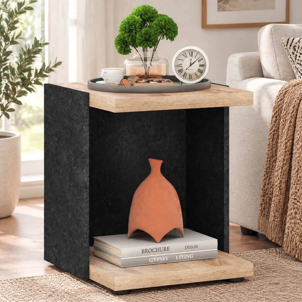 Airfind Side Table, End Table 2-Tier Sofa, with Open Storage Shelf, 55 lbs Capacity, Engineered Wood MDF Frame with Functional Design, Oak