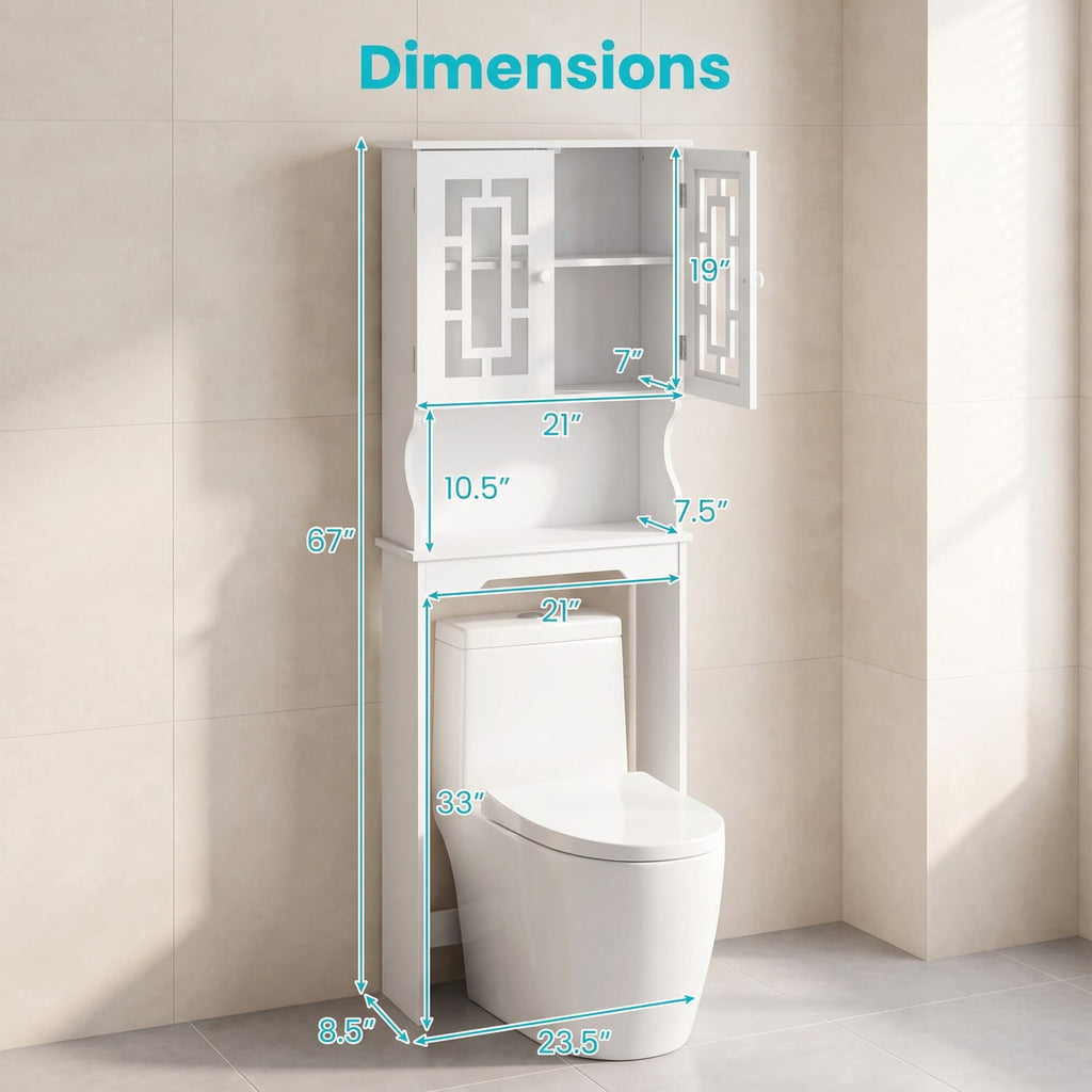 Airfind Bathroom Spacesaver Over the Toilet Door Storage Cabinet, 154 lbs Capacity, Engineered Wood Tempered Glass Frame, White