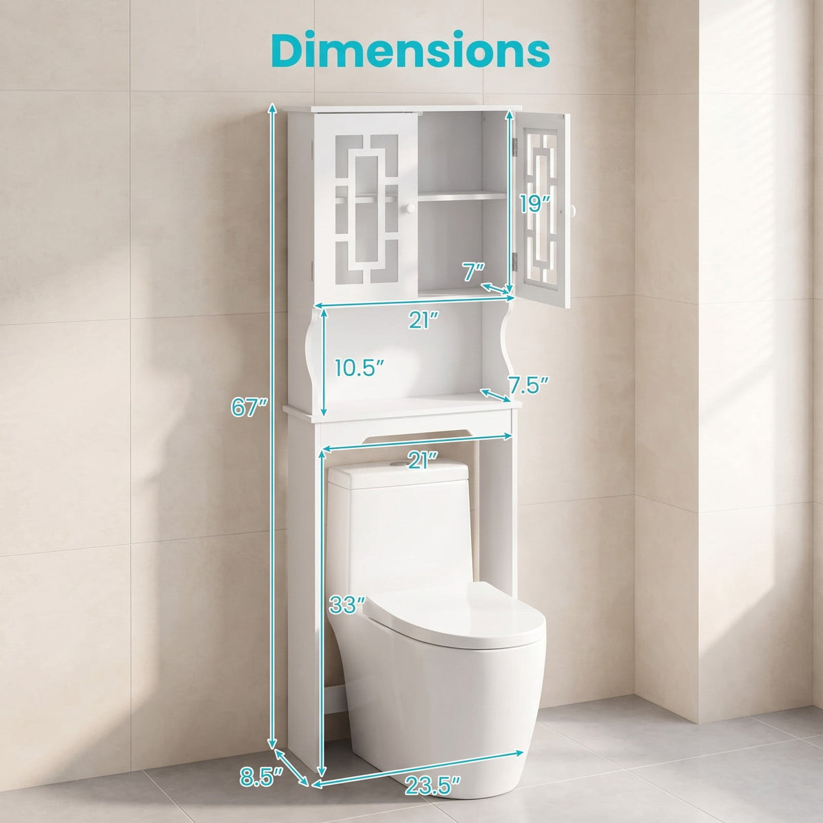 Airfind Bathroom Spacesaver Over the Toilet Door Storage Cabinet, 154 lbs Capacity, Engineered Wood Tempered Glass Frame, White