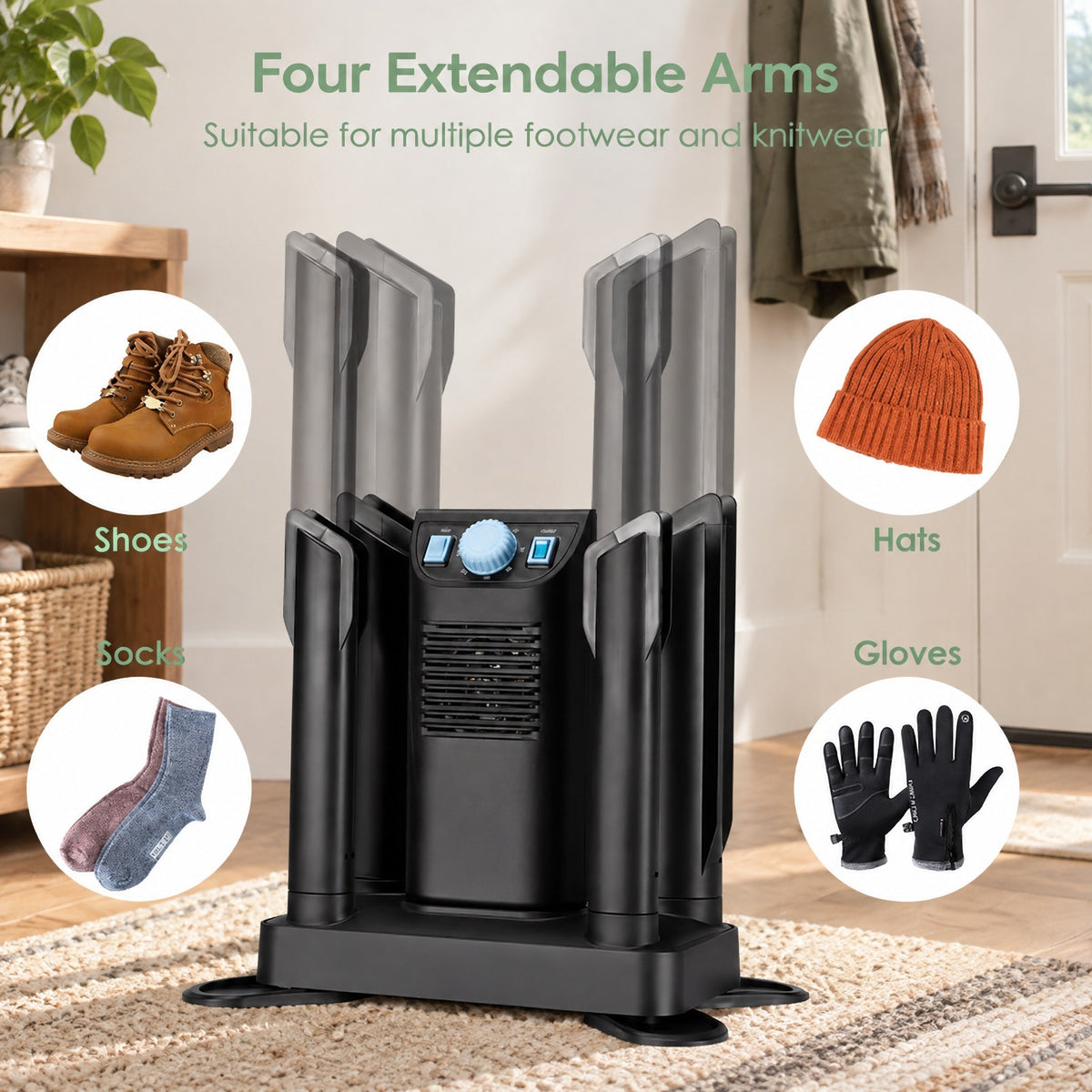 Airfind Electric Shoe Boot Dryer 4 Shoes with 180 Mins Timer Ozone Disinfection, PP fiberglass ABS Frame, Black