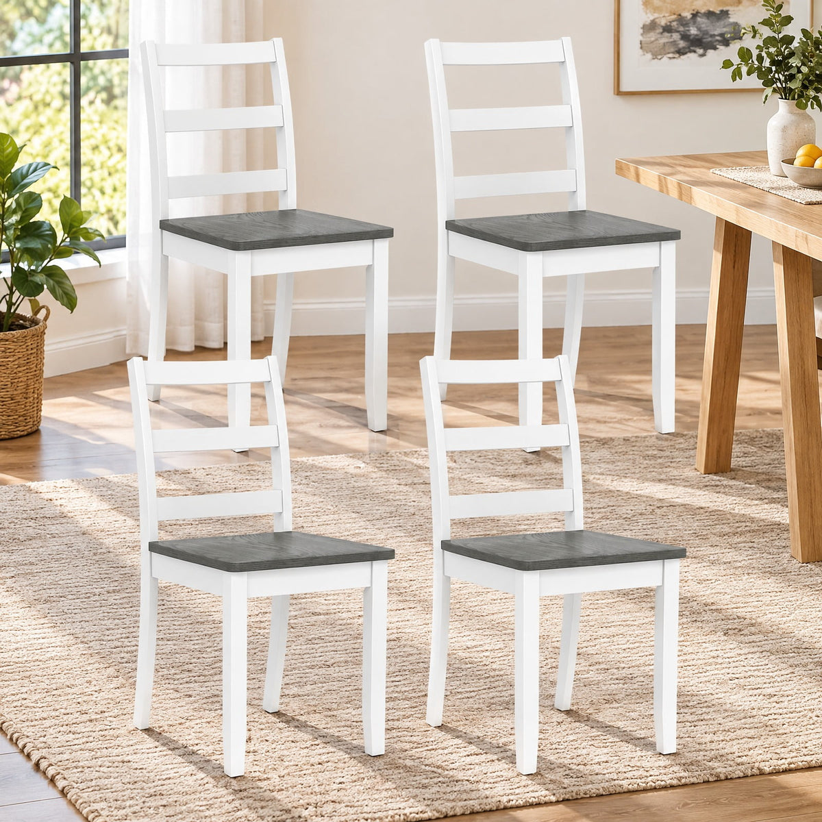 Airfind Set of 4 Wood Dining Chairs with Solid Rubber Wood Legs, 400 lbs Capacity, Rubber Wood MDF Plywood Frame, Wood