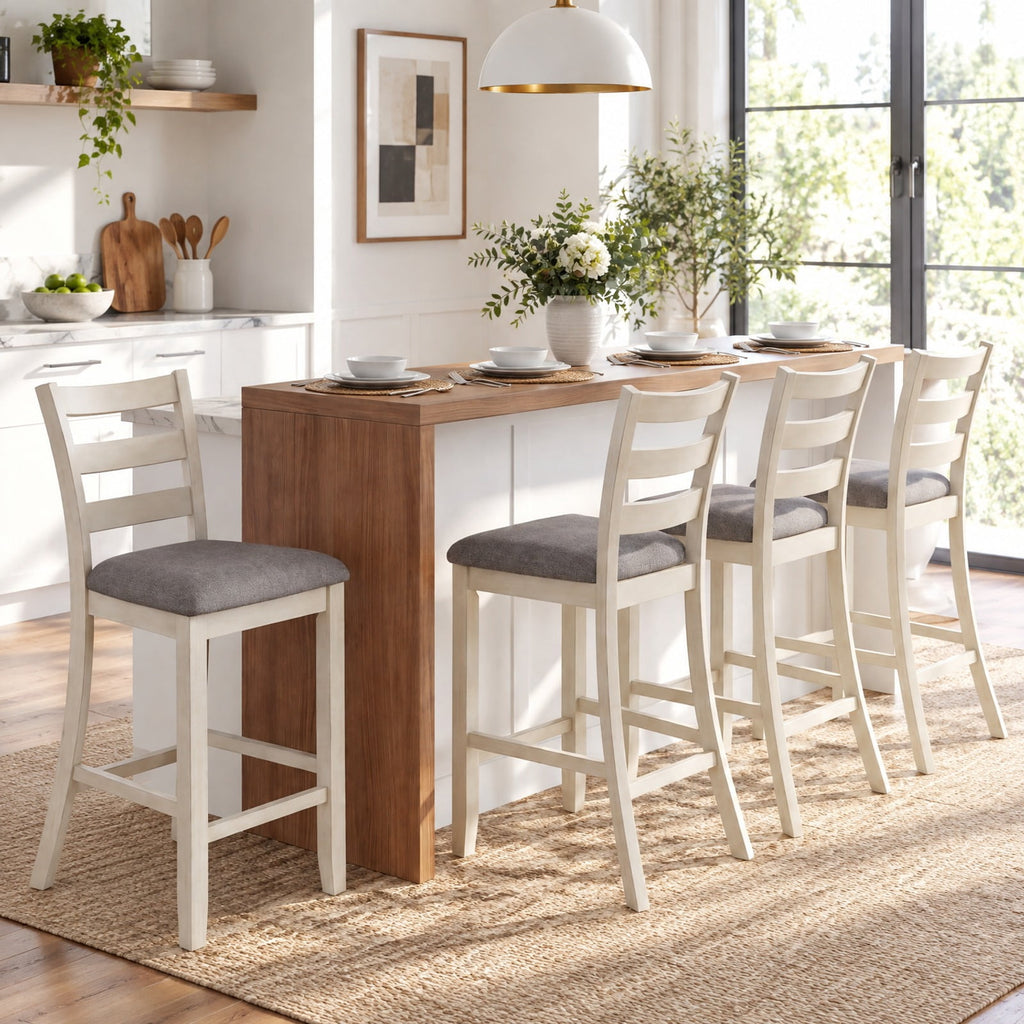 Airfind Counter Height Chairs with Fabric Seat and Rubber Wood Legs, 330 lbs Capacity, Linen Fabric Sponge Rubber Wood Plywood Frame, Beige
