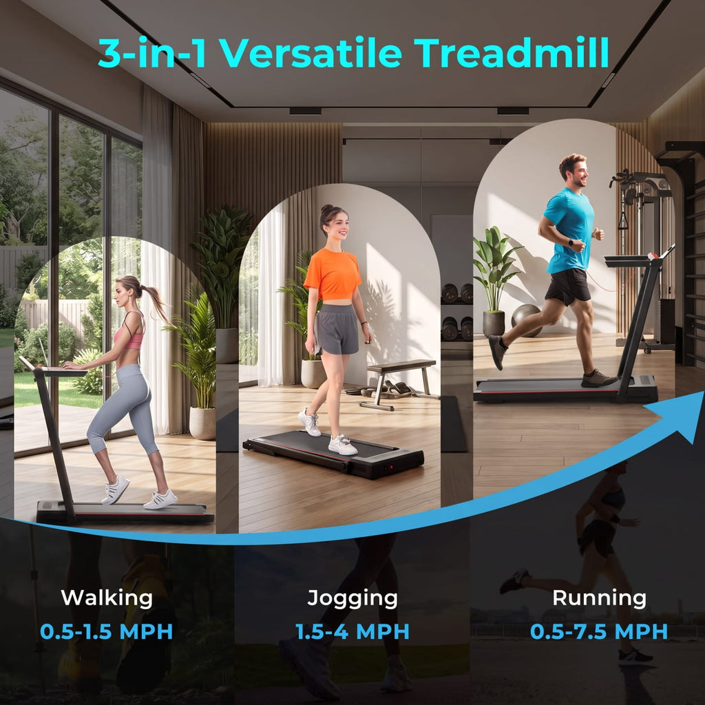 Airfind 3 in 1 Folding Treadmill with Removable Desk and LCD Display for Home Office Under Desk Walking and Jogging, Black