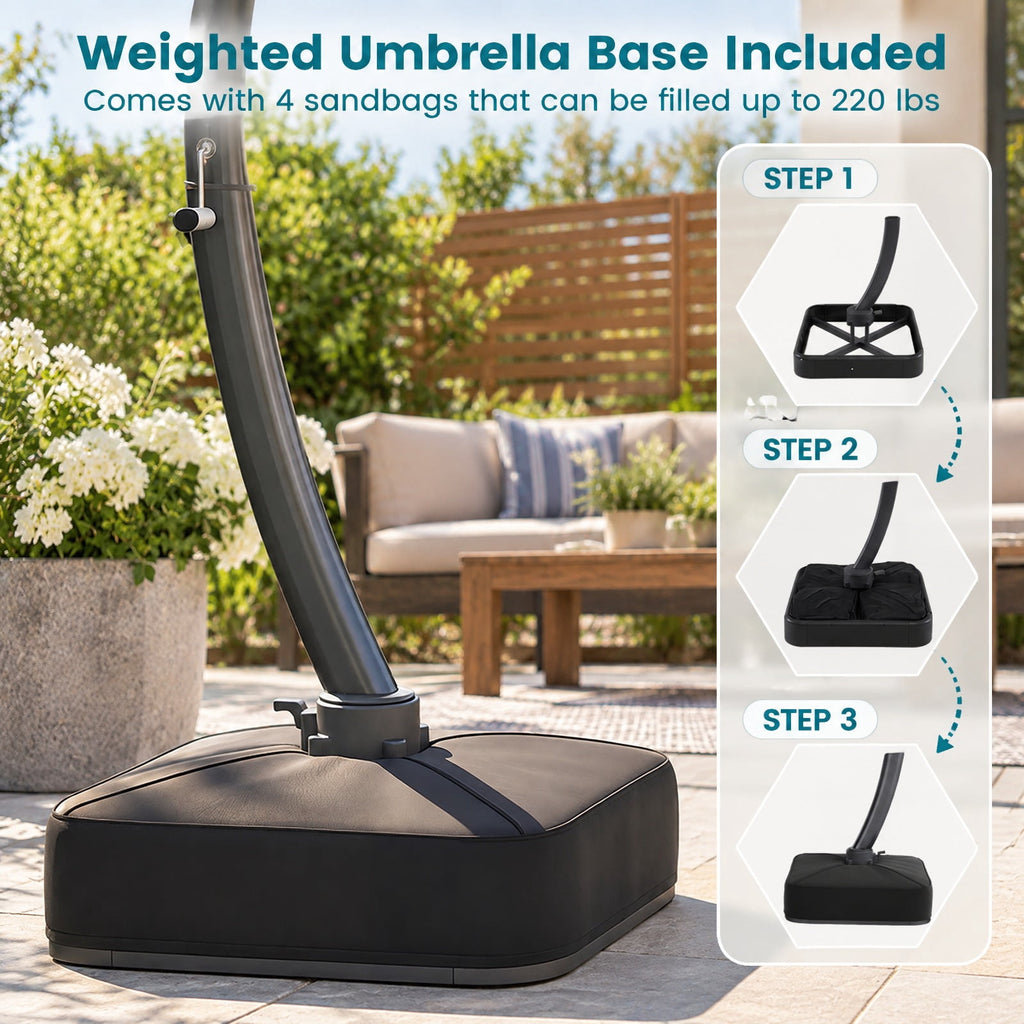 Airfind 11 FT Cantilever Patio Umbrella with Base with 360° Rotation and Tilt Adjustment, Polyester Fabric Aluminum Metal Frame, Brown