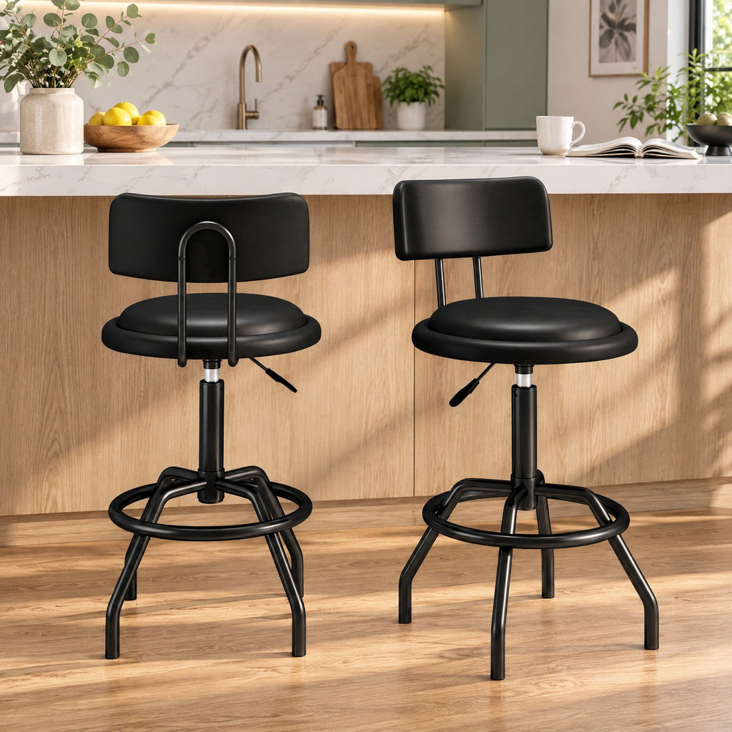 Airfind /2 360° Swivel Counter, Set of 1, Height Barstool with Padded Seat and Back-2 Pieces, 330 lbs Capacity, Metal PU Sponge Plywood Frame, Black