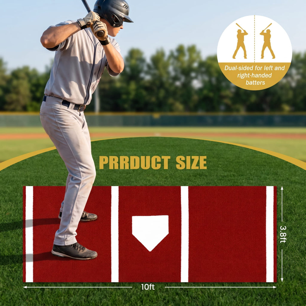 Airfind Softball Pitching Mat 10 x 3 Feet Softball Training Aid with Turf Surface and Pitching Plate and Carry Strap, Red