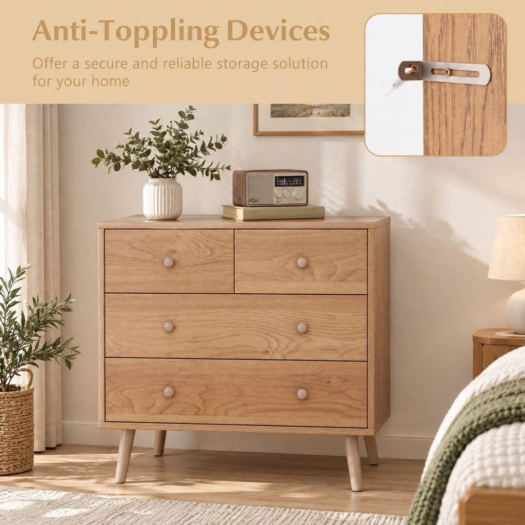 Airfind Wide Wooden Dresser with 4 Drawers for Bedroom Living Room, 110 Lbs Capacity, Engineered Wood Mdf, 31.5 Inch X 15.5 Inch X 30 Inch, Natural