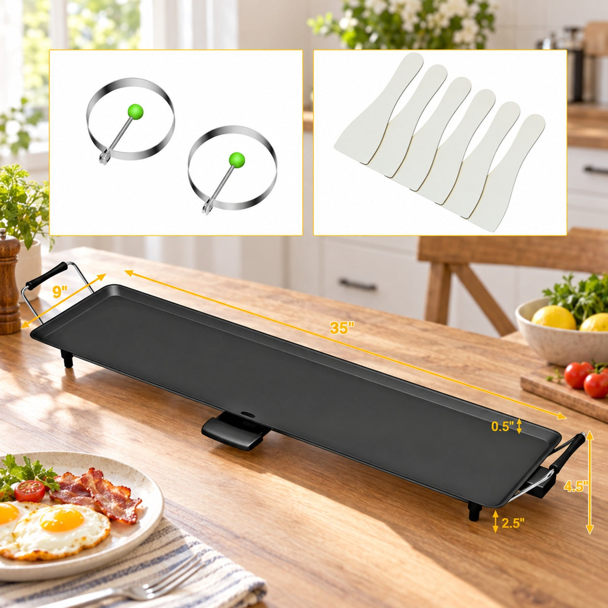 Airfind 35 Inch Costway Electric Griddle Teppanyaki Grill with Adjustable Temperature, Aluminum Voltage and Frame, Black