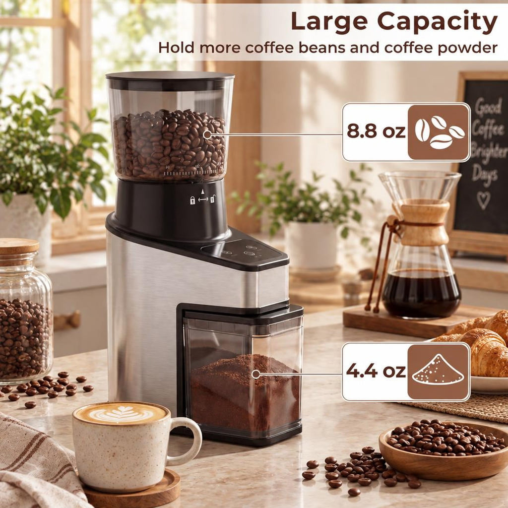 Airfind Conical Burr Coffee Grinder with 60 Precise Grinding Settings and Digital Display, Stainless Steel Aluminum Copper AS ABS Frame, Silver