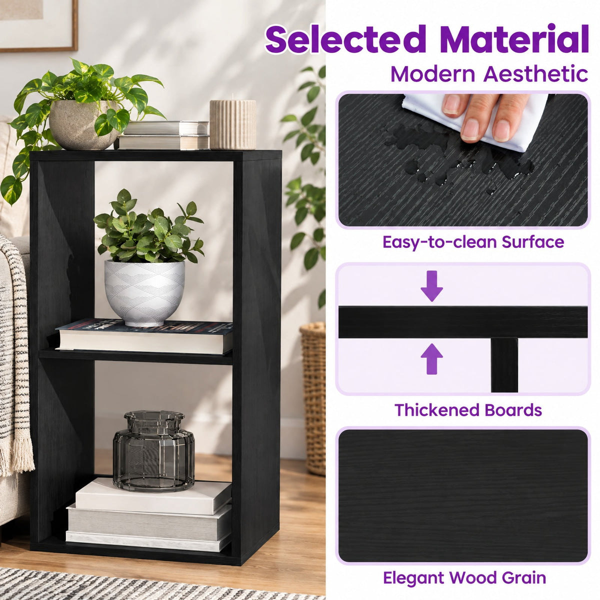 Airfind 6 Cube Bookshelf with Back Guardrail for Living Room Bedroom, 154 lbs Capacity, Engineered Wood Frame, 41 Inch x 13 Inch x 27.5 Inch Footprint, Black
