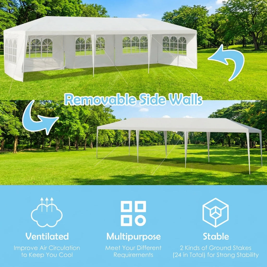 Airfind 10ftx30ft Party Canopy Tent, 5 Sidewalls, White