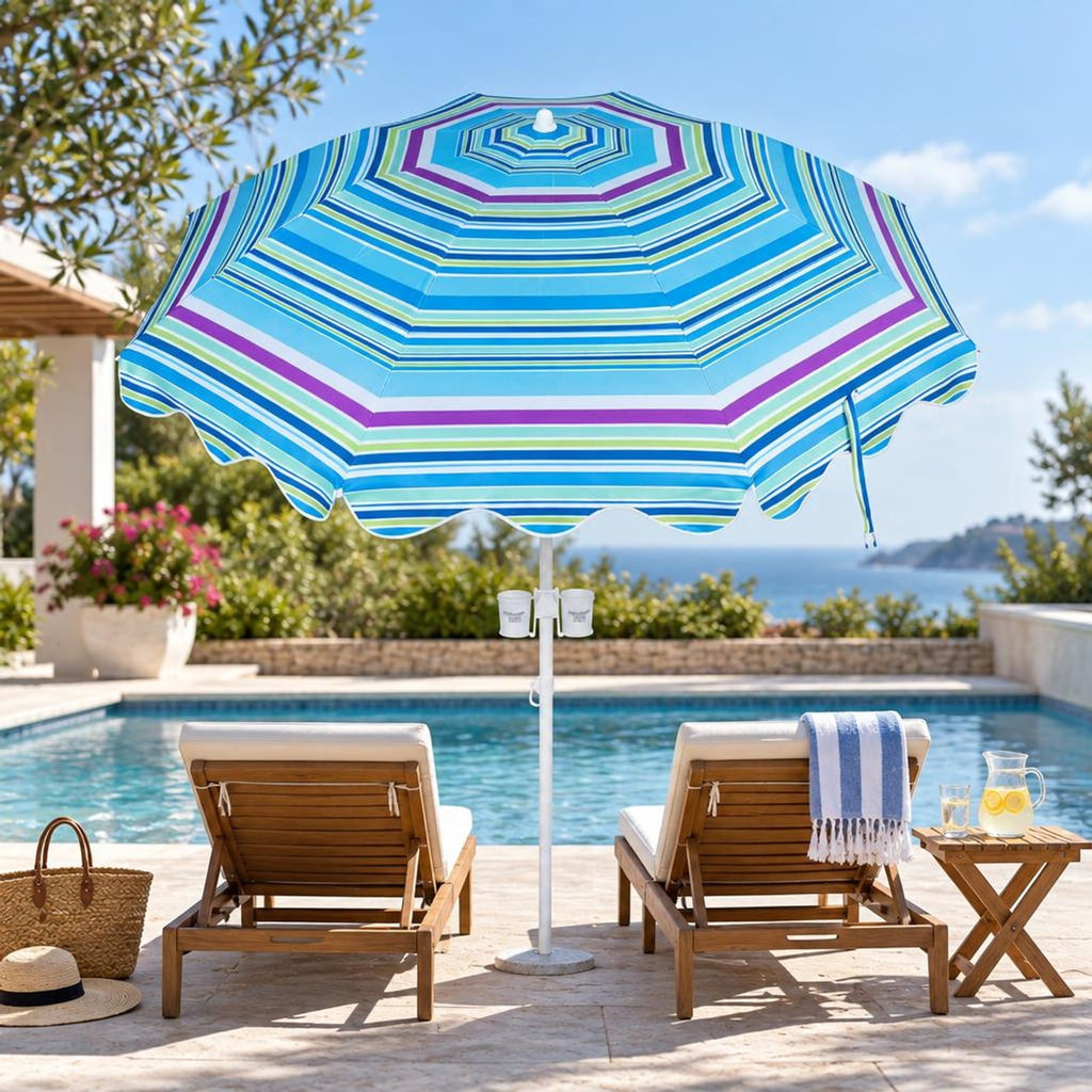 Airfind 6.5 FT Beach Umbrella UPF 50+ with Sand Anchor for Garden Pool Backyard, Polyester Fabric Metal Aluminum Alloy PP Frame, Blue Stripe