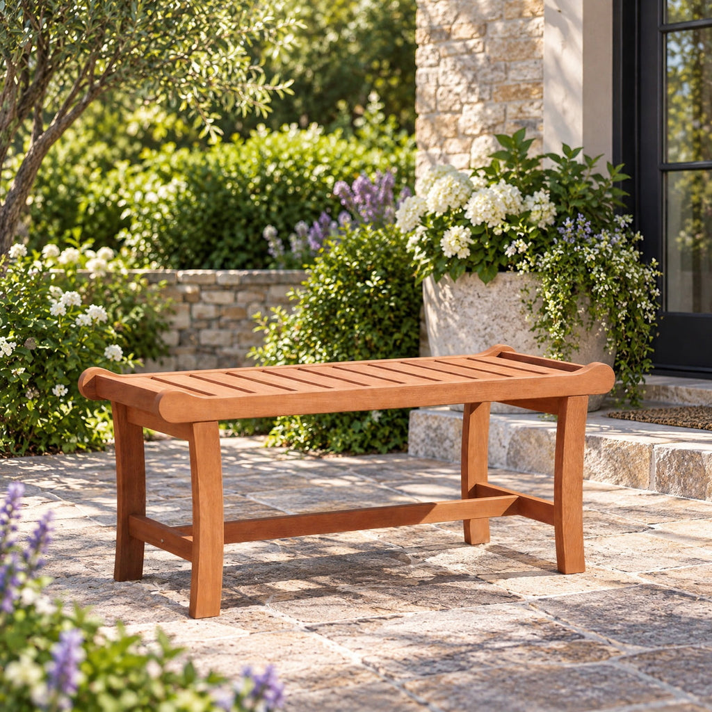 Airfind 2-Person Outdoor Wood Bench with Slatted Seat and Raised Edges-1 Piece, 530 lbs Capacity, Mixed Hardwood Frame, 41.5 x 16 x 18 Footprint