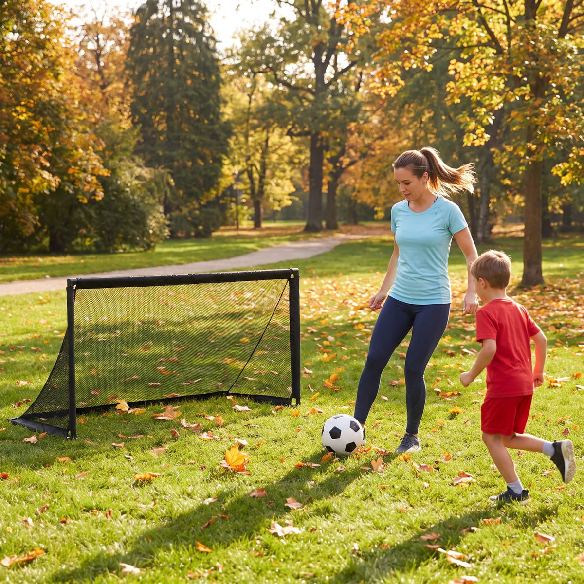 Airfind Portable Pop Up Soccer Goal for Kids with Heavy Duty Metal Frame and Ground Stakes for Backyard Training and Outdoor Practice, Black