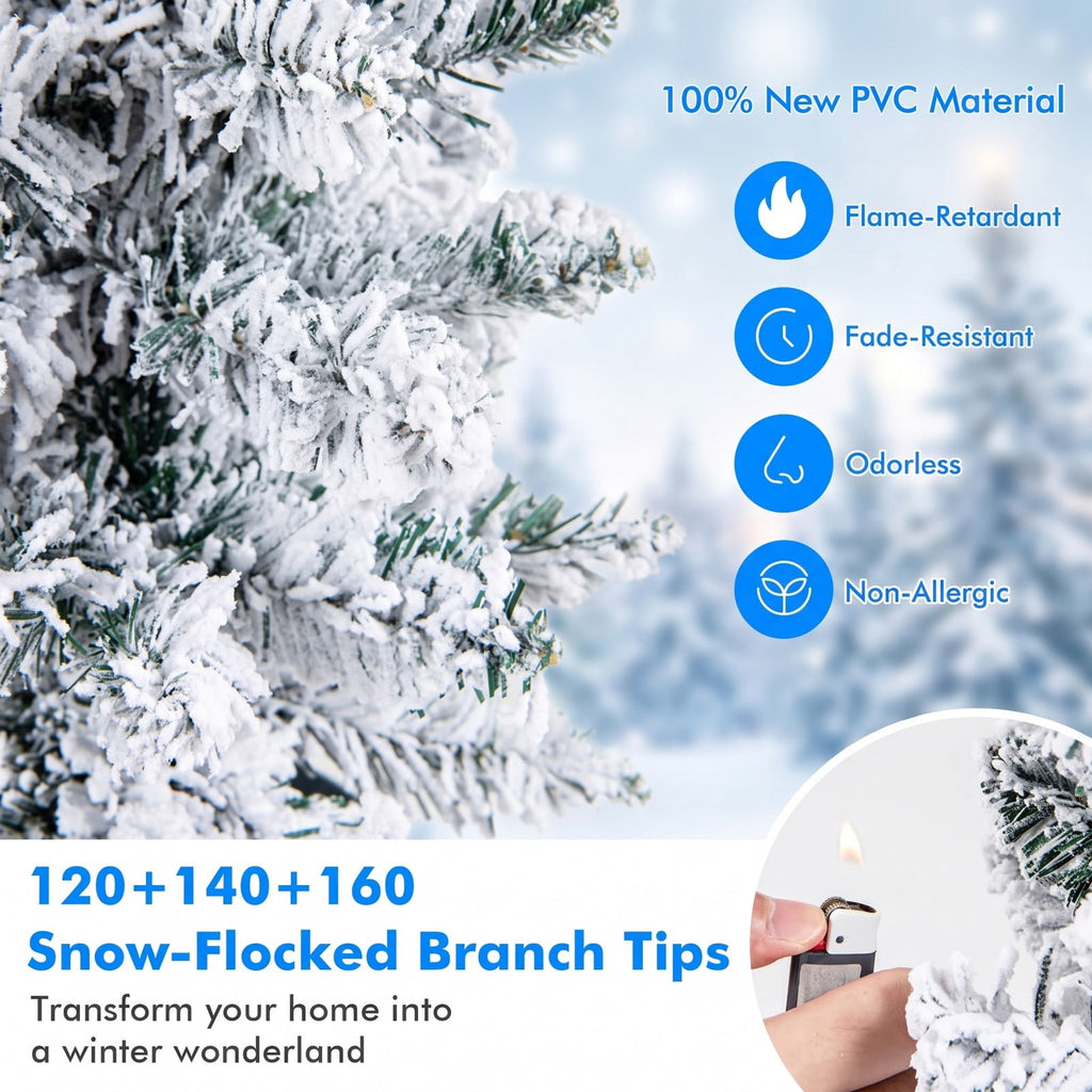 Airfind Set of 3 Potted Artificial Christmas Tree Snow, PVC Metal Flocking Tree Height 3/4/5 ft Tree Width 1 ft Frame, Green+Silver