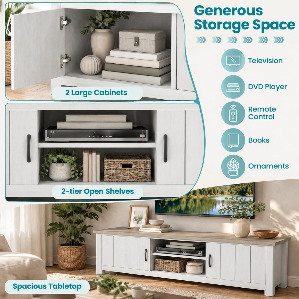 Airfind TV Stand with 2 Cabinets and Open Shelves for TVs up to 65 Inch, 410 lbs Capacity, Engineered Wood Frame, 57 x 15.5 x 19.5 Footprint