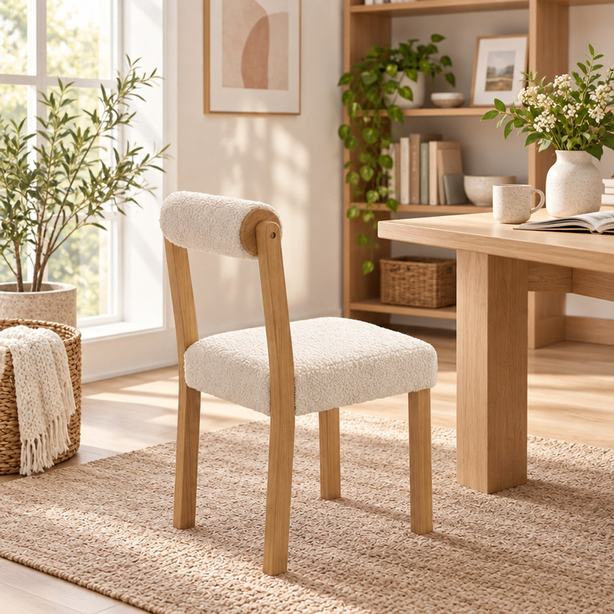 Airfind Wooden Dining Chair with Rubber Wood Frame and Cylinder Back Set of 2, 330 lbs Capacity, 20 Inch x 23.5 Inch x 34 Inch Footprint, White