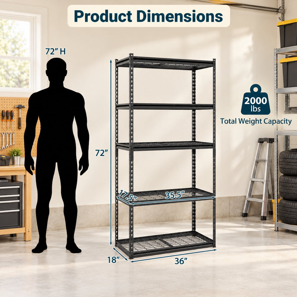 AIRFIND Metal Shelving Units Set of 3, 5 Adjustable Wire Shelves Each, 400 lb Capacity per Tier, 36 x 18 x 72 in Each, Black
