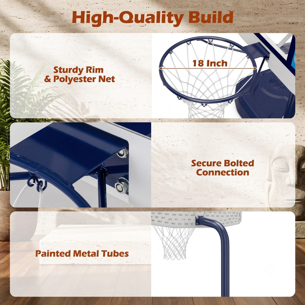 Airfind Pool Basketball Hoop Set with 2 Balls and Inflation Pump, Poolside Water Basketball Game with Weighted Base and Shatterproof PC Backboard for Indoor, Navy